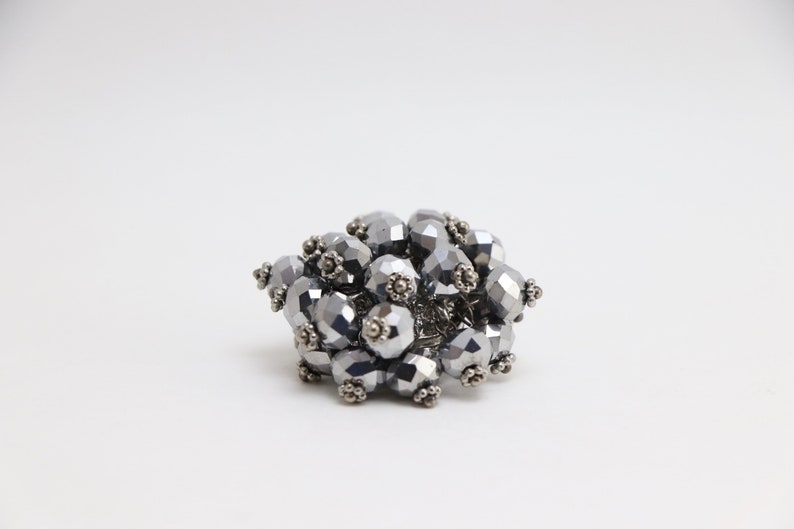 1970\u2019s Silver Beaded Cocktail Ring