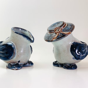 Vintage Handmade Pottery Birds Creamer and Lidded Sugar Bowl