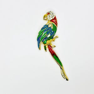 Vintage Enamel Rhinestone Parrot Brooch