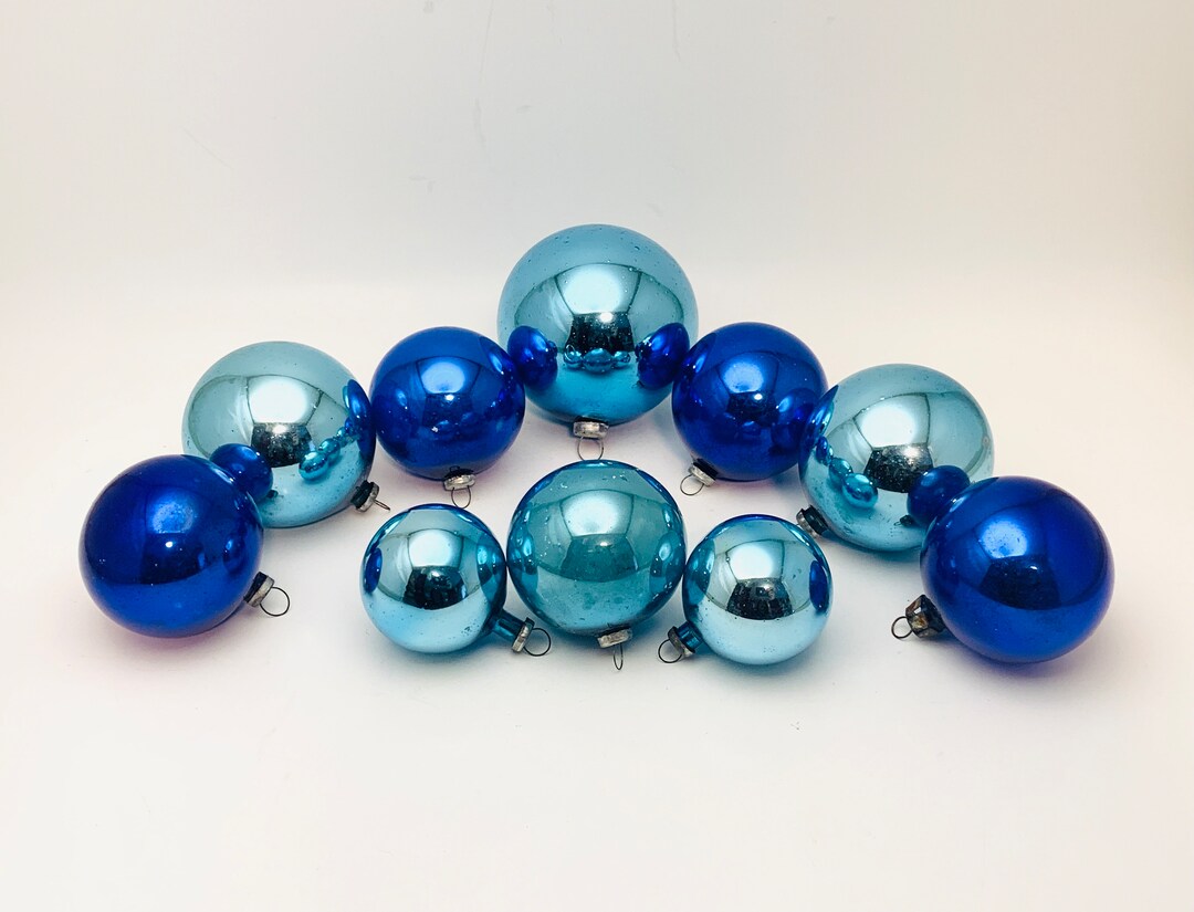 10 Vintage Mixed Blue Glass Christmas Ornaments Etsy