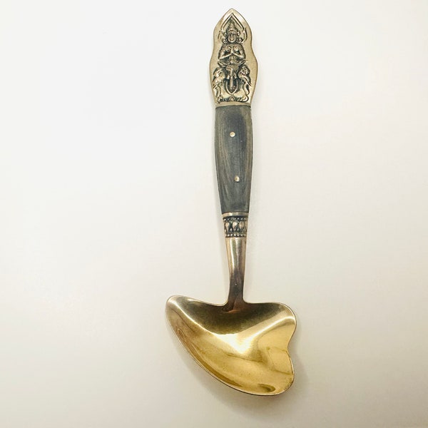 Vintage Thai Siam Brass Sugar Spoon with Buddha Handle