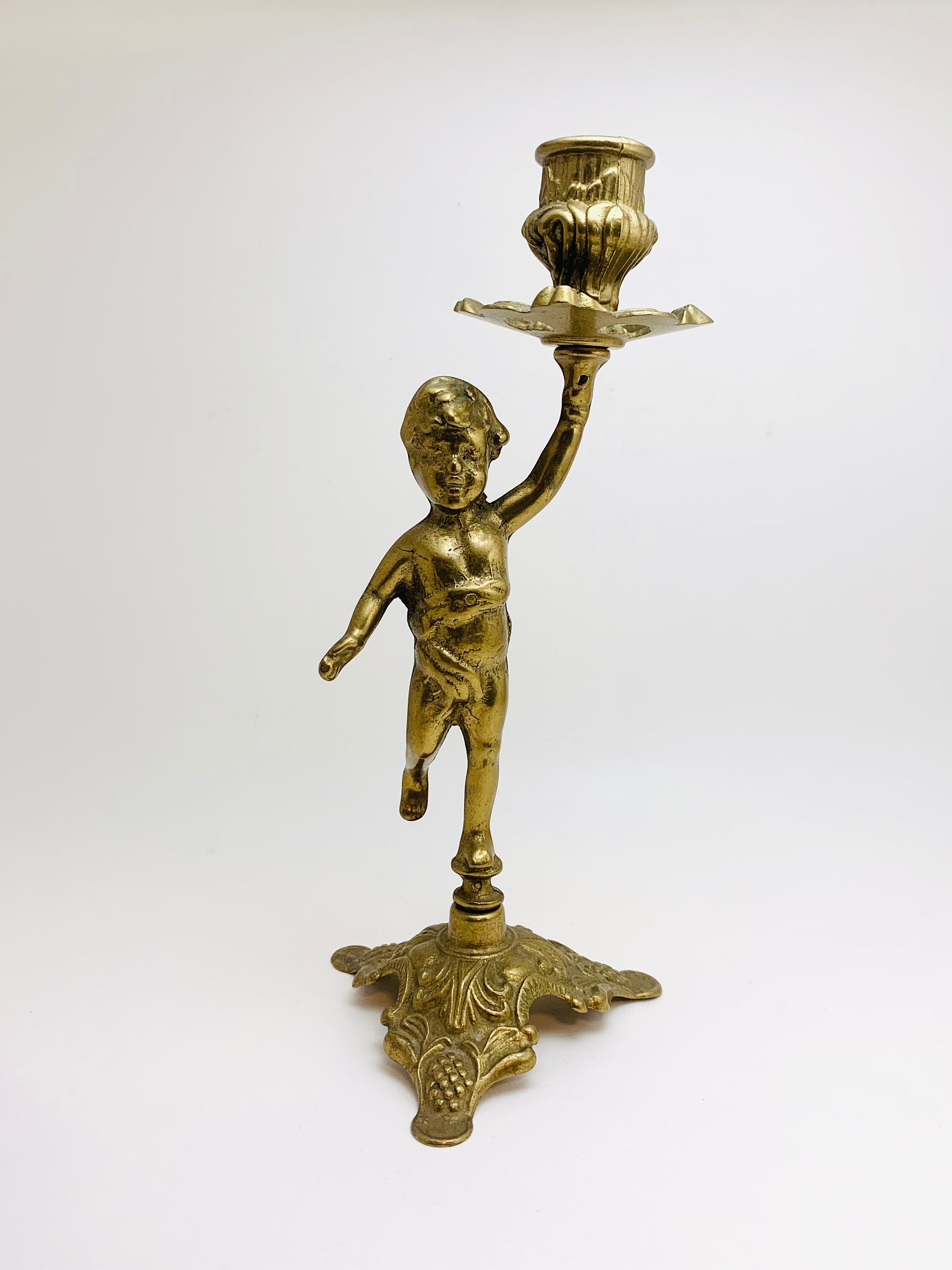 Vintage Brass Cherub Candlestick Holder Etsy