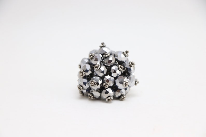1970\u2019s Silver Beaded Cocktail Ring