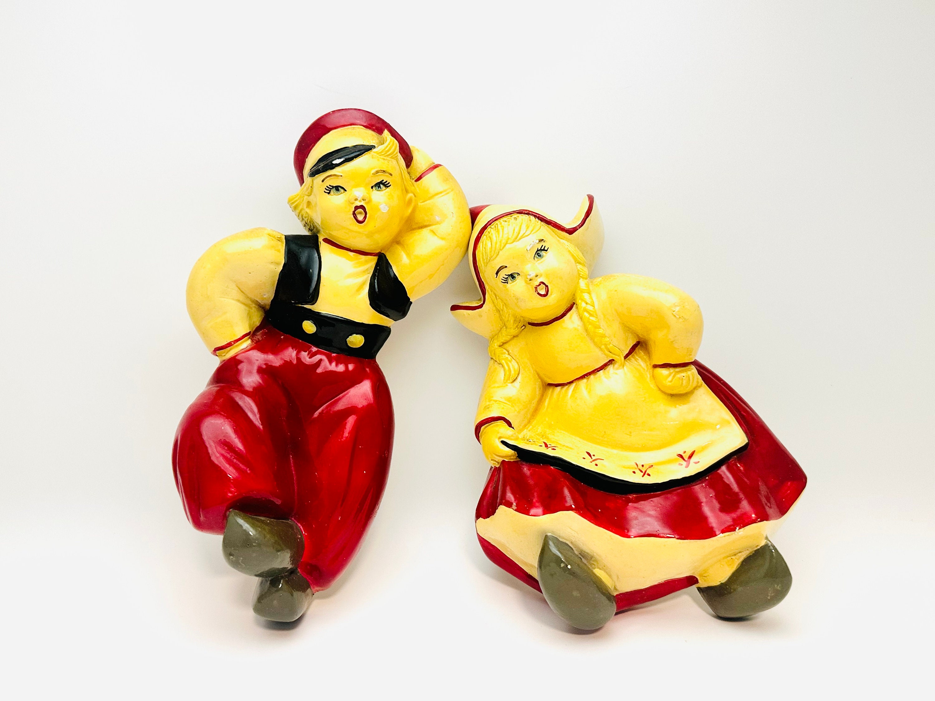 Vintage Devon Ware Dutch Girl and Boy Chalkware Wall Hanging