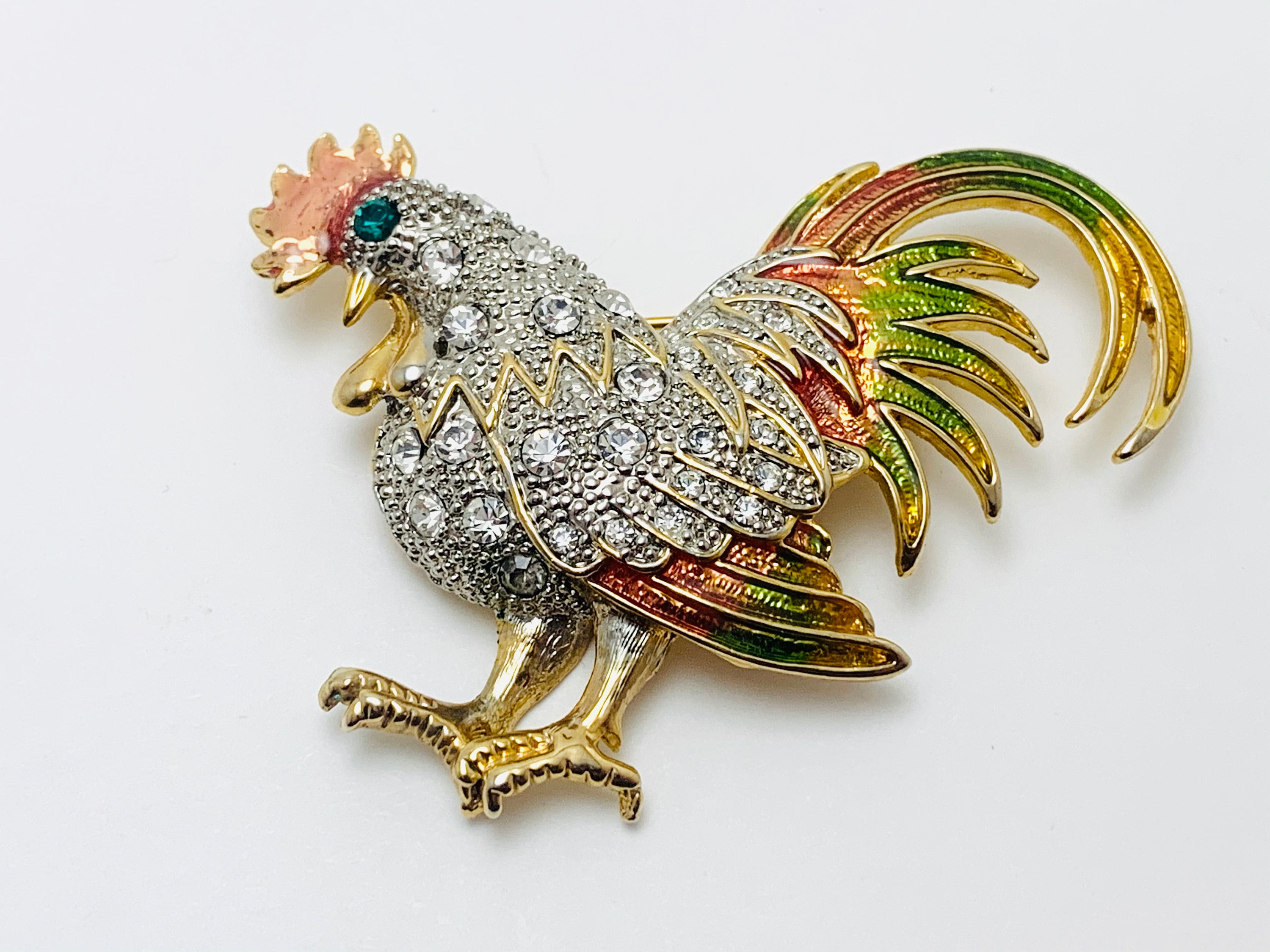 Vintage Rhinestone Rooster Brooch Etsy
