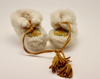 Vintage Baby Deerskin and Wool Moccasins