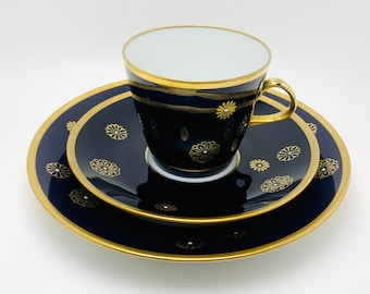 1960’s Lichte Echt Kobalt 3 Piece Tea Cup and Plate Set GDR