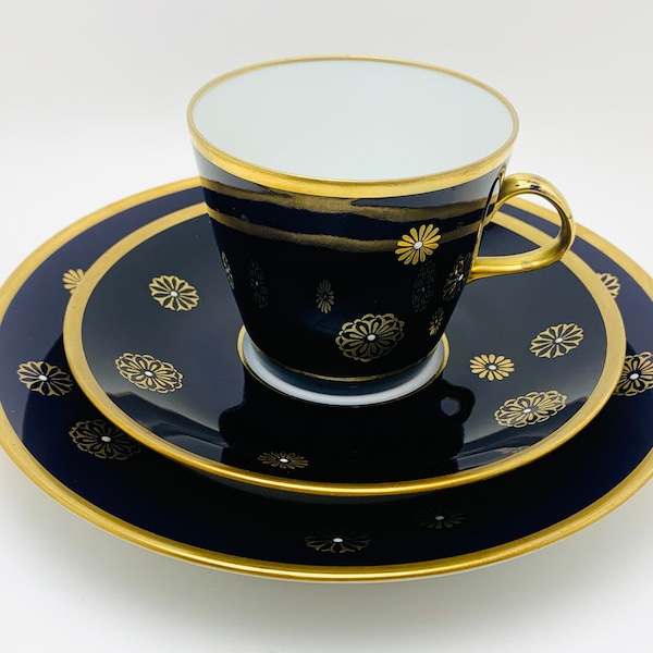 1960’s Lichte Echt Kobalt 3 Piece Tea Cup and Plate Set GDR