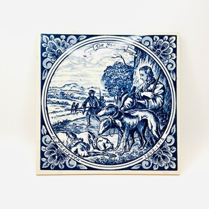 Vintage Delft Hunter Handmade Tile Trivet
