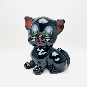 Vintage Redware Pottery Black Cat