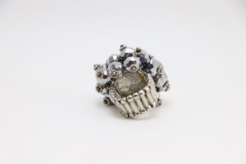 1970\u2019s Silver Beaded Cocktail Ring