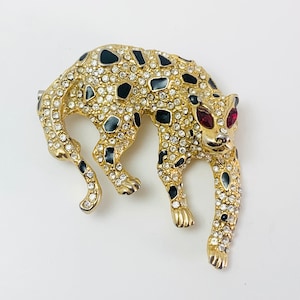 Vintage Rhinestone Leopard Brooch