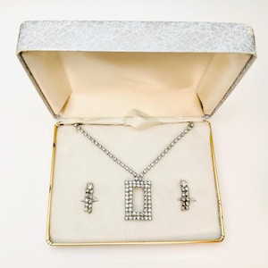 Vintage Rhinestone Necklace and Clip On Earrings Gift Set