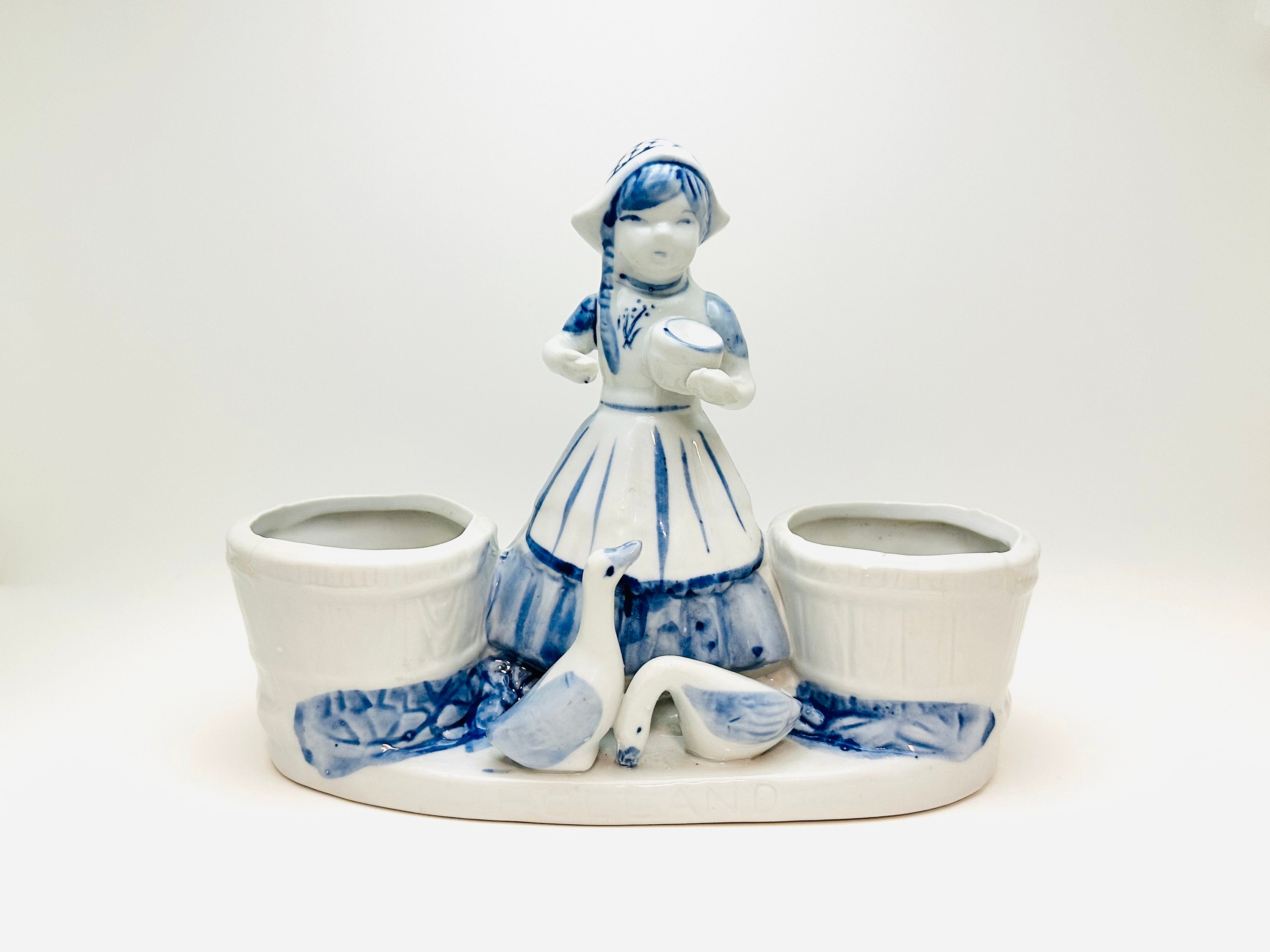 Large Vintage Bloom-Rite Holland Porcelain Dutch Girl Planter