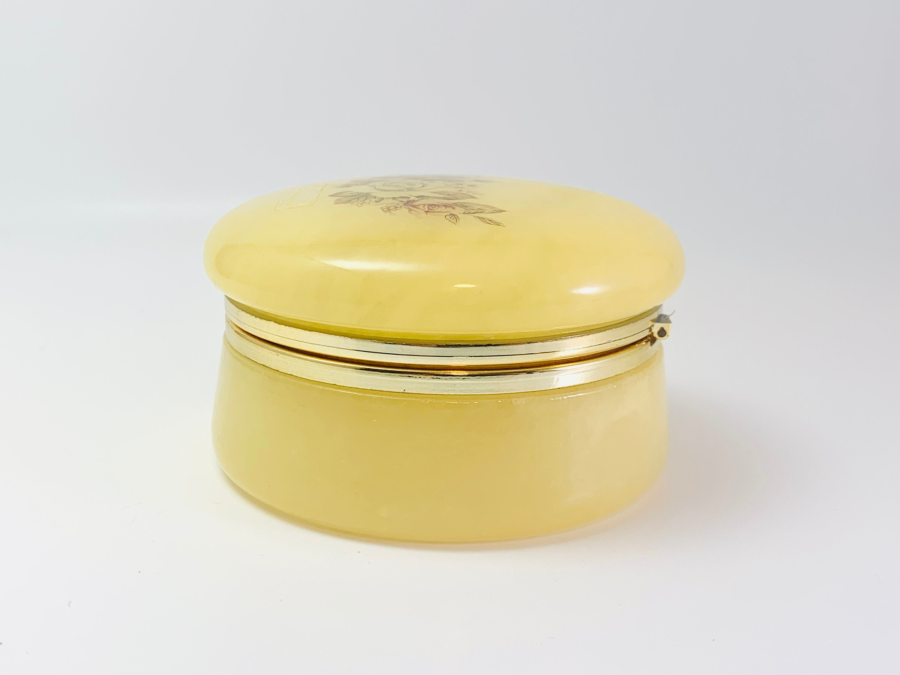 Vintage Genuine Alabaster Hand Carved Hinged Jewellery Box