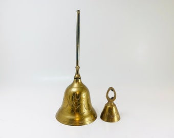 2 Vintage Etched Brass Bells