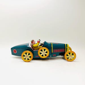 Vintage Bugatti T-35 Racer Wind Up Tin Toy, No Key