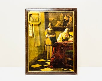 Vintage Johannes Vermeer ‘Lady Writing a Letter with her Maid ’ fabric Framed Print
