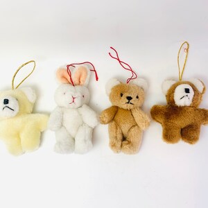 Vintage Miniature Plush Bears and Bunny Ornaments