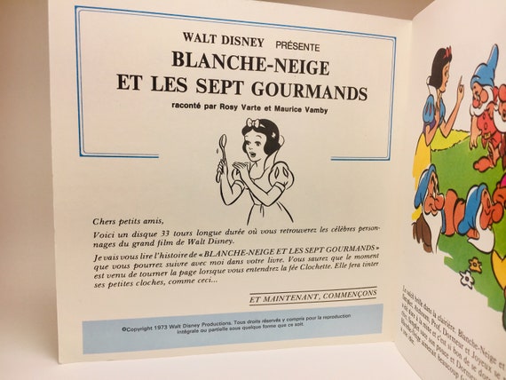 1973 French Disneyland Record And Book Blanche Neige Et Les Sept Gourmands Snow White And The Seven Gourmands - 