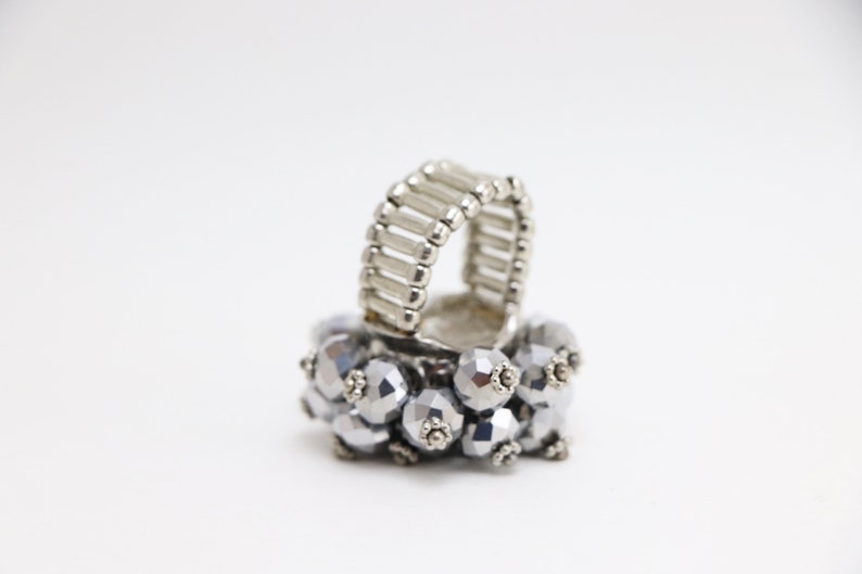 1970\u2019s Silver Beaded Cocktail Ring