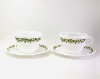 Vintage Corelle Spring Blossom Green Cream & Sugar Set – Retro Glass Set For Coffee & Tea, Durable & Chip-Resistant