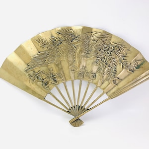 Vintage Solid Brass Decorative Fan with Phoenix