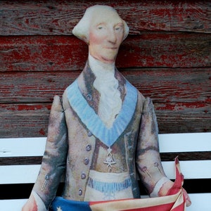 antique old world patriotic American President George Washington early primitive flag porch sitter door hanger doll LIFE SIZE