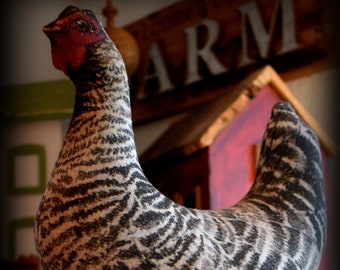 TREE TOPPER big hen chicken poultry lover farm farmhouse Christmas stuffed  black white barn themed decoration