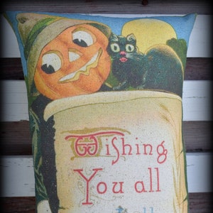 Happy Halloween boy Jack O lantern vintage throw pillow party decor porch bench