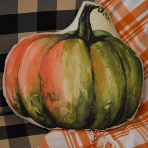 Fall Harvest garden autumn BIG green orange two tone pumpkin gourd throw display realistic pillow gourd porch accent rocker bench decor