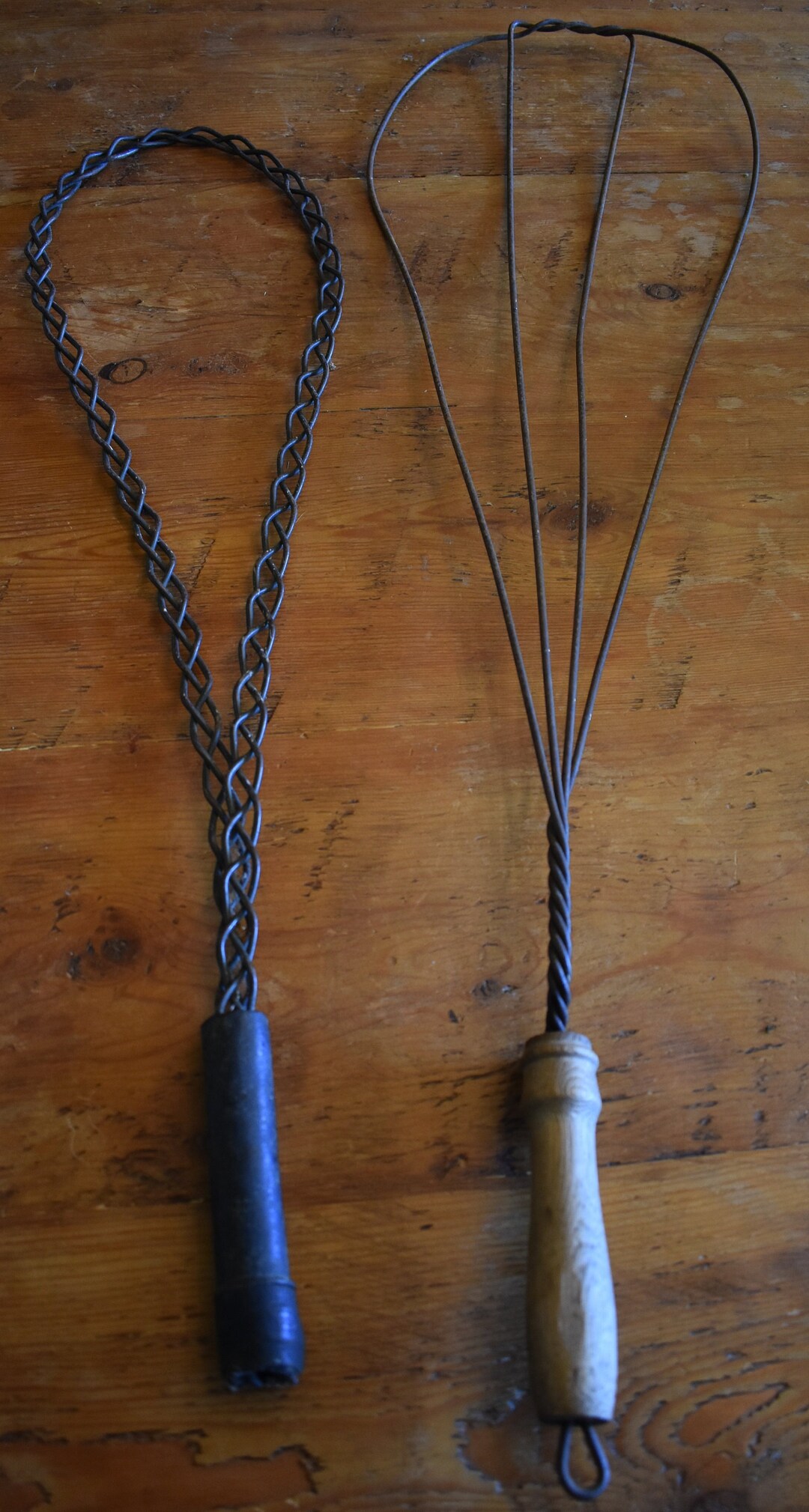 Set of Two Antique Rug Beaters Pillow Fluffers Primitive Twisted Wire