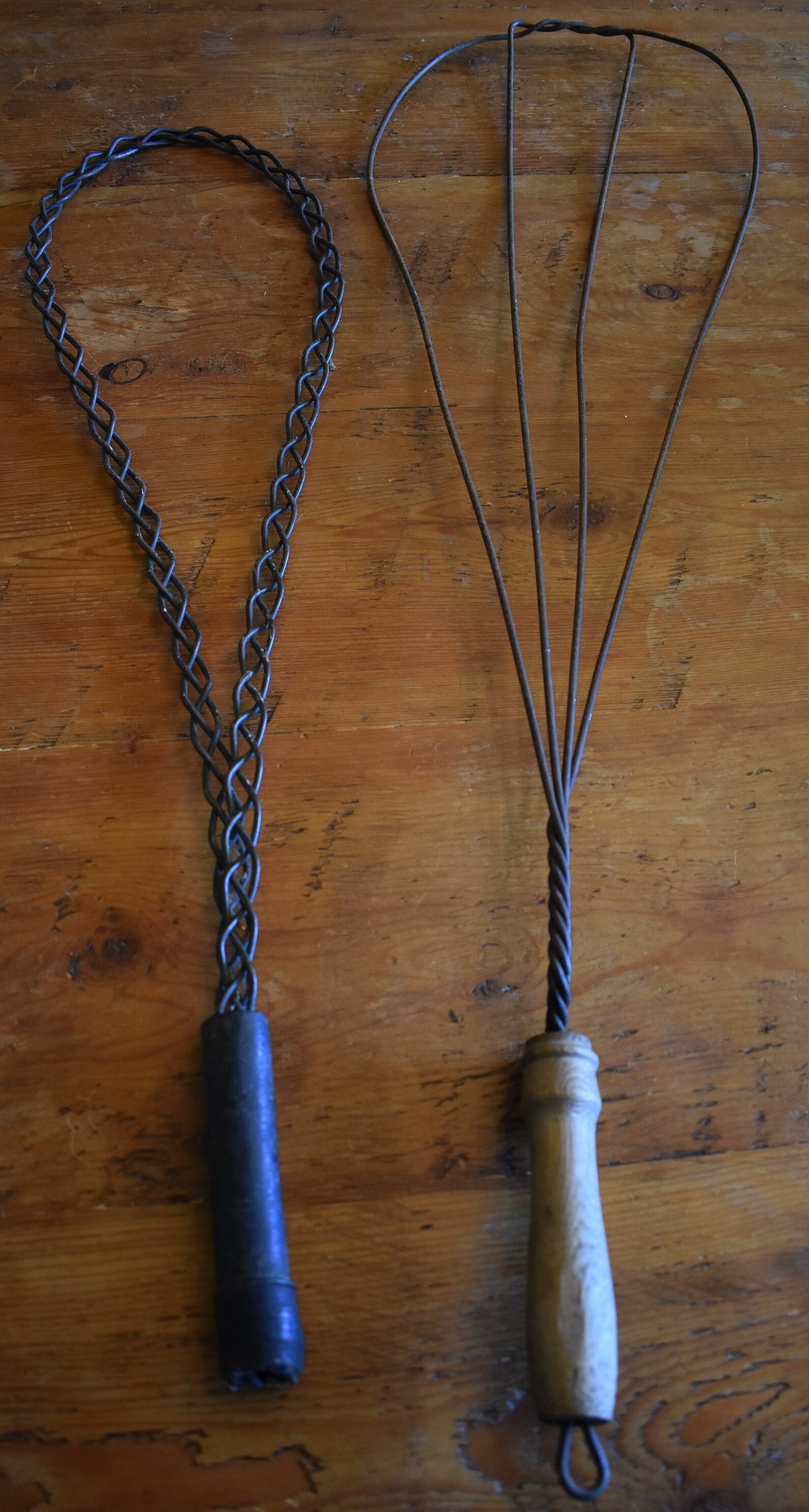Set of Two Antique Rug Beaters Pillow Fluffers Primitive Twisted Wire