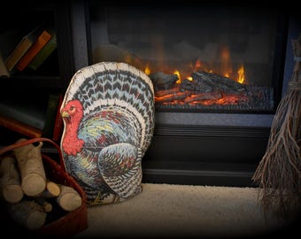 Huge vintage stand up Thanksgiving turkey stuffed pillow fall decor