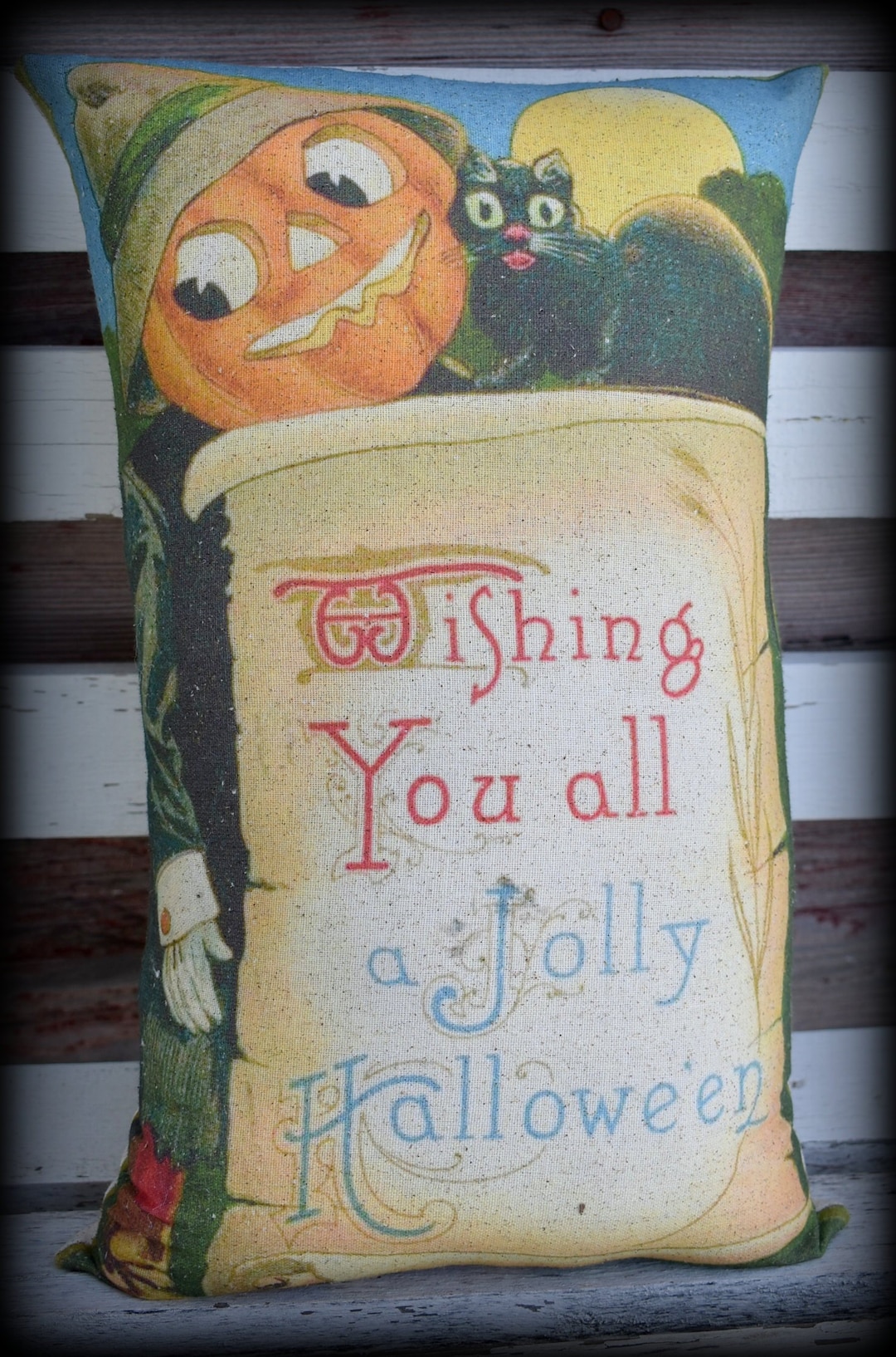Happy Halloween Boy Jack O Lantern Vintage Throw Pillow Party Decor ...