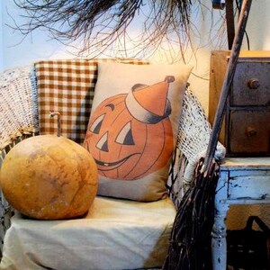 Vintage Smiling Jack O Lantern in Party Hat Pillow Old World Early ...
