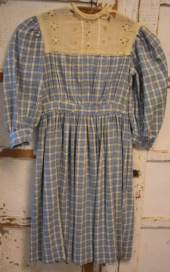 Antique childs blue homespun dress very old primit