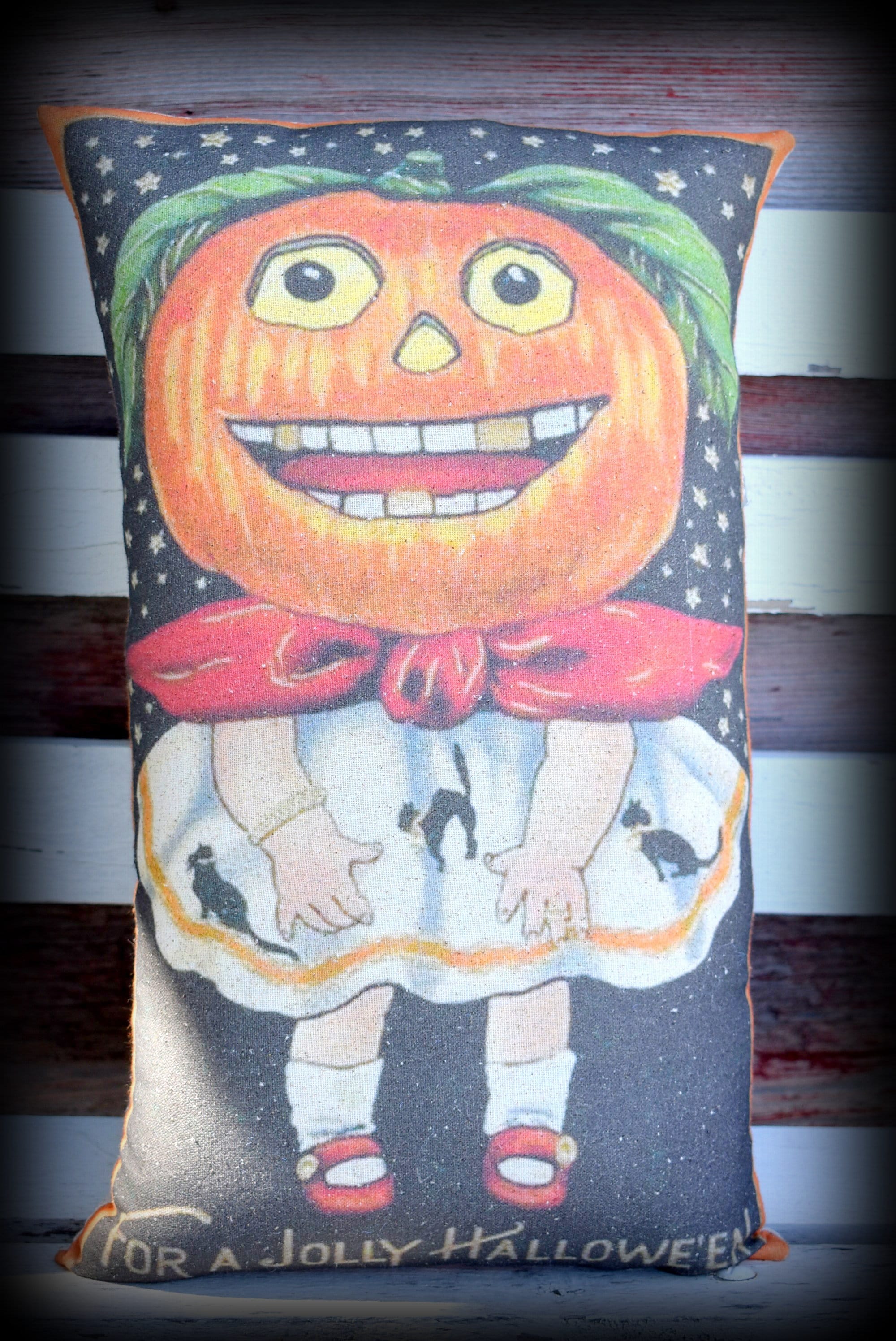 DARLING Vintage Pumpkin Girl Retro Costume JACK O LANTERN Throw Pillow ...