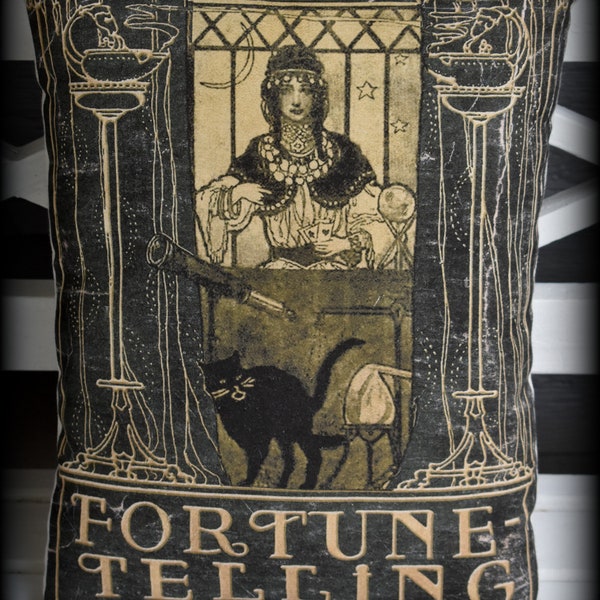 Halloween gypsy seeing eye tarot cards fortune telling sign pillow seance palm reading party prop black cat crystal ball madame witch