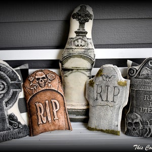 skeleton bones rip headstone tombstone grave pillow Halloween party decoration prop  graveyard