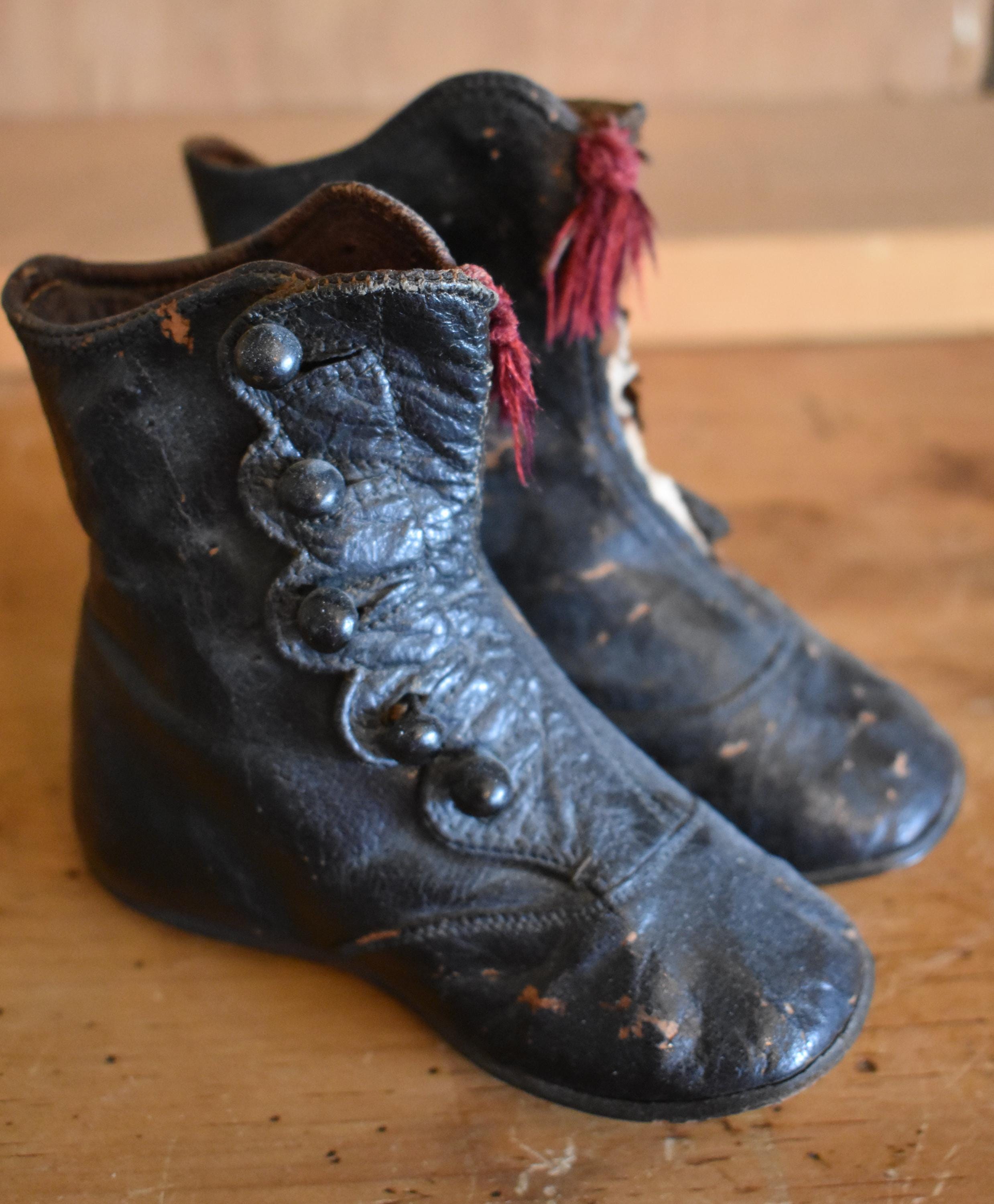 Antique leather baby shoes buttons up boots Primitive very old