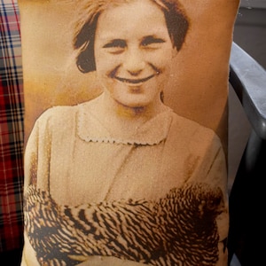 Darling primitive farmhouse farm girl chicken hen rooster portrait photo pillow