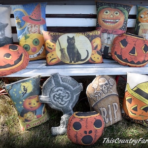 Vintage Witch Jack O Lantern Pumpkin Smiling Postcard Throw Pillow ...