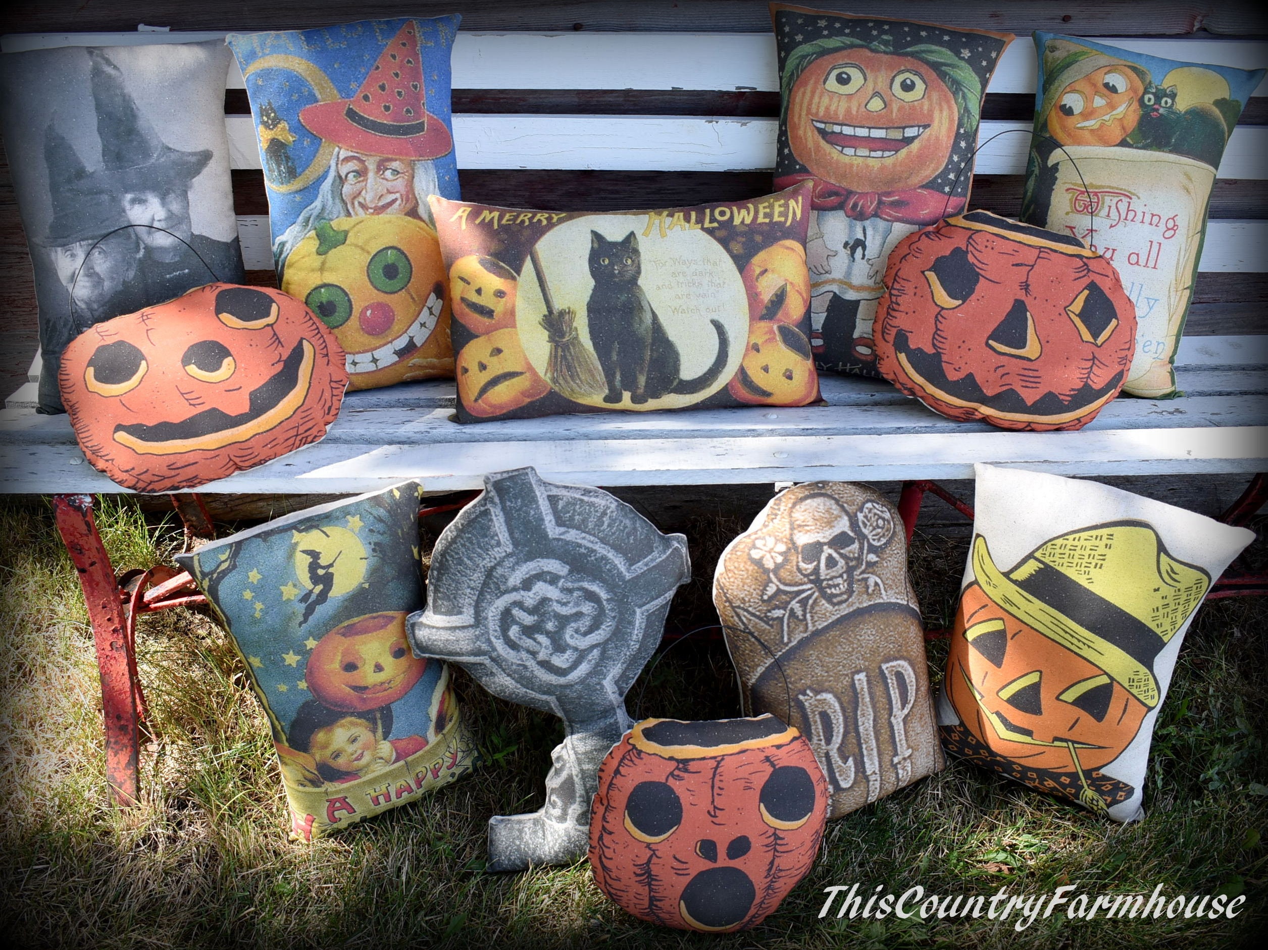 DARLING Vintage Pumpkin Girl Retro Costume JACK O LANTERN Throw Pillow ...