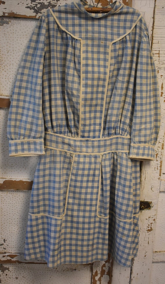 Antique childs blue checked  homespun dress very … - image 1