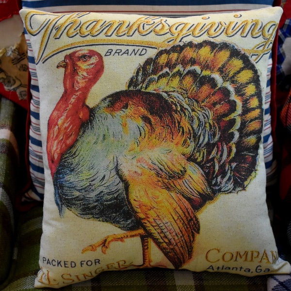 Happy Thanksgiving turkey brand ad label dinner party decoration throw pillow