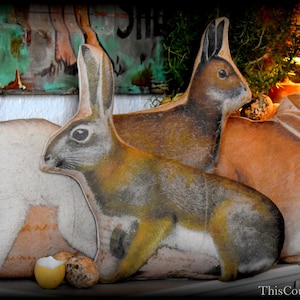 table centerpiece rustic distressed farmhouse spring fake faux Easter bunny rabbit