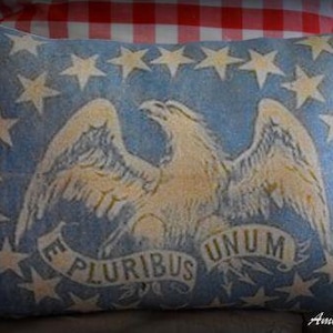 Antique primitive vintage pluribus unum stars eagle patriotic 4th of July pillow