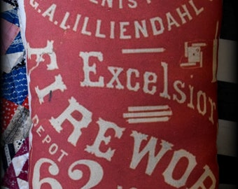 Antique fireworks advertisement sign pillow Independence day 4th of July Red patriotic