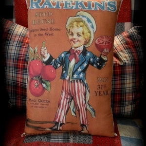 Uncle Sam Americana Garden pillow flag antique Ratekins seed house tomatoes